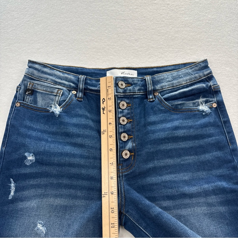 KanCan Dark Blue Distressed Denim Bermuda Shorts - Picture 8 of 9